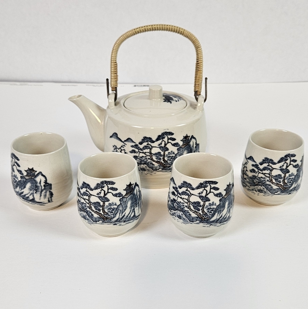 Elegant Blue and White Ceramic Tea Set